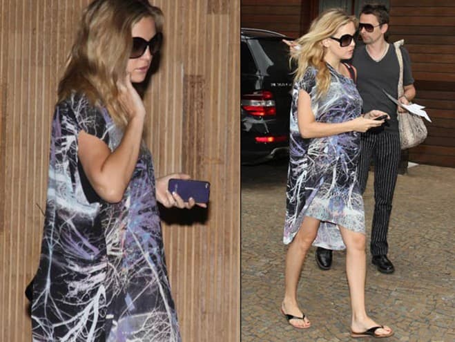 Kate Hudson exibe barrigão de seis meses em São Paulo