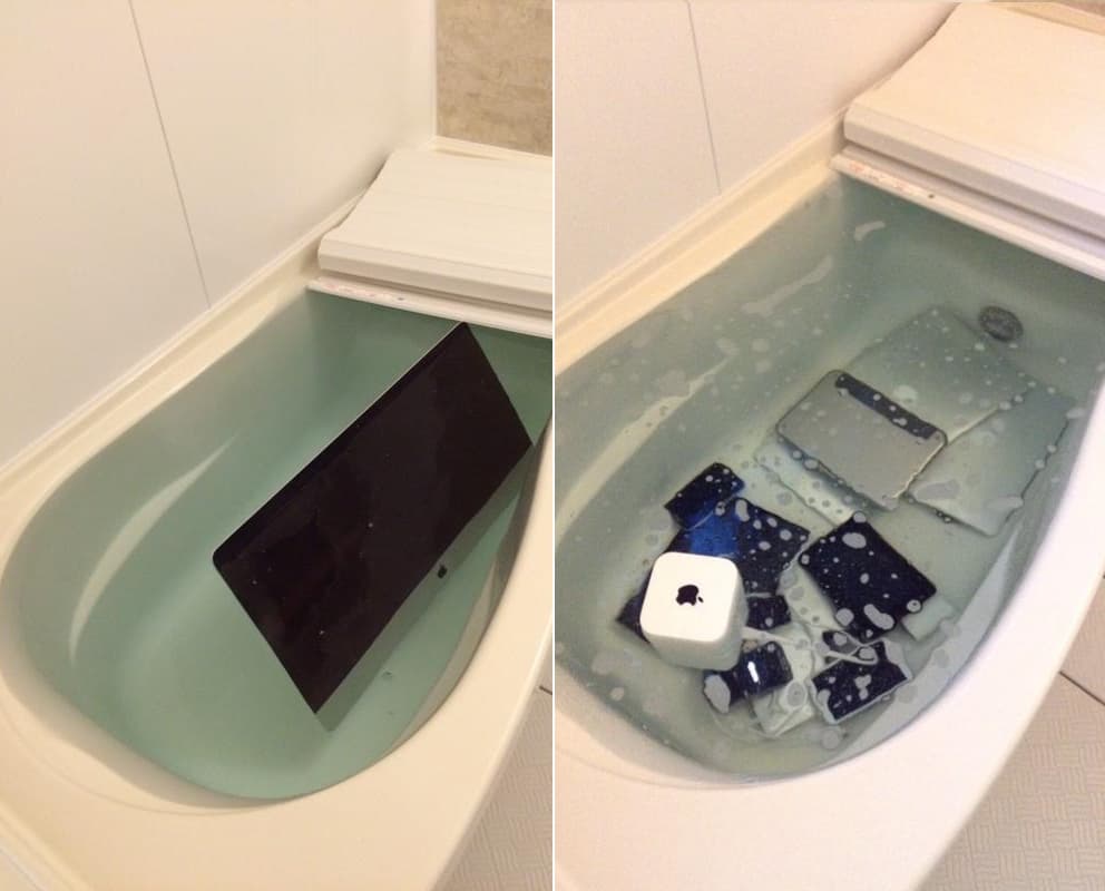 Garota se vinga de namorado jogando todos os produtos da Apple dele em banheira cheia
