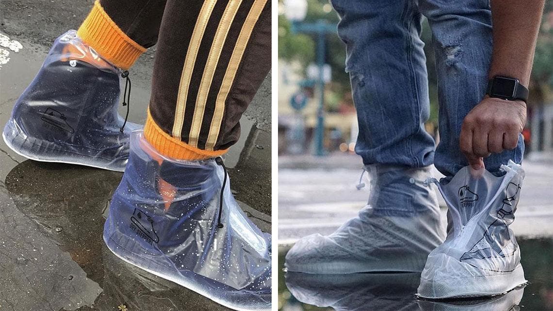 Pés sequinhos! Marca gringa inventa capas de chuva especiais para sapatos