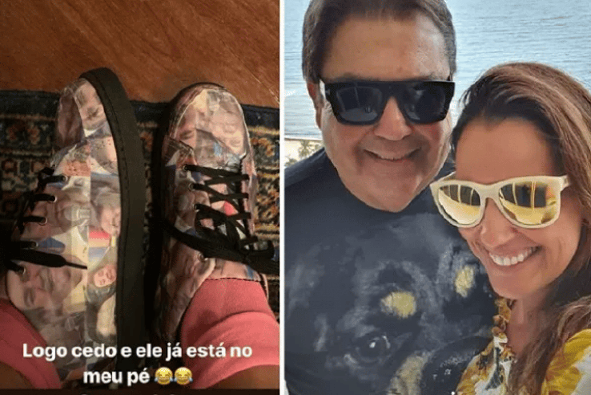 Mulher de Faustão usa tênis personalizado com fotos do marido